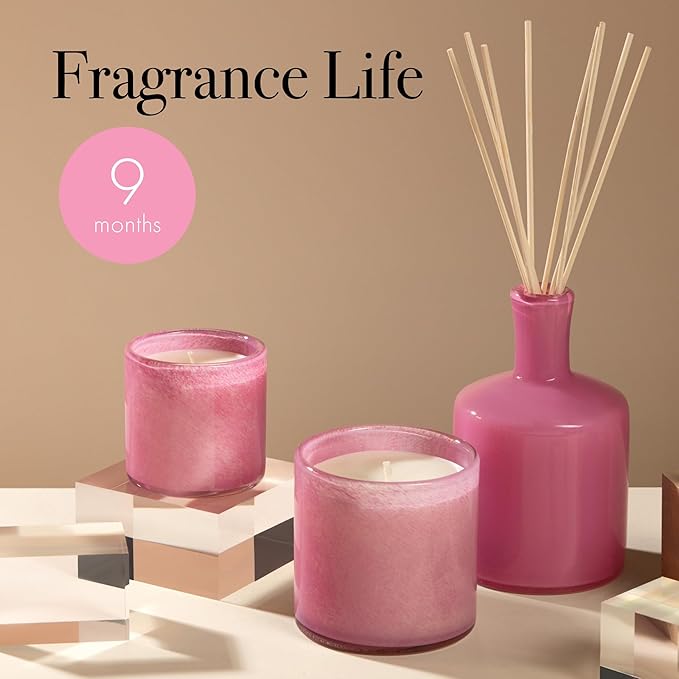 LAFCO New York Signature Reed Diffuser, Duchess Peony - 15 oz - Up to 9 Months Fragrance Life - Reusable, Hand Blown Glass Vessel - Natural Wood Reeds - Made in The USA