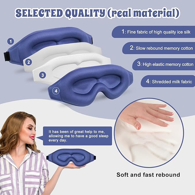 3D Advanced Eye Mask for Sleeping，Ultra Delicate Soft Skin Friendly Eye mask，100% Blackout Sleep Eye Mask for Sleep, Eyelash Extension Sleep mask， Sleeping Eye Masks for Men and Women