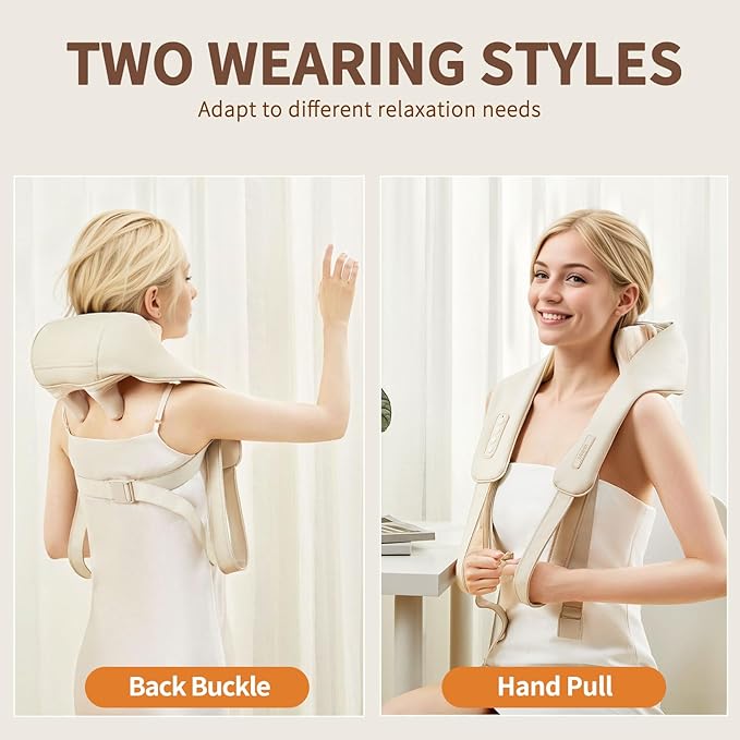 iRest 4D Kneading Neck and Shoulder Massager with Heat,Wireless Electric Shiatsu Massager for Deep Tissue Pain Relief in Shoulder Back,Rechargeable Portable Gift for Dad Mom, Beige