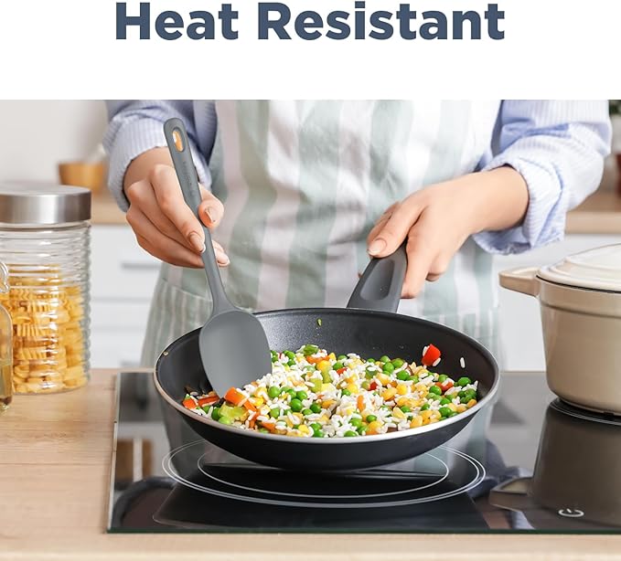 5 Pieces Silicone Spatula Set, Food Grade Rubber Spatula, Upgrade Strong Handle with Ergonomic Grip, Heat Resistant Up to 600°F for Nonstick Cookware, Cooking Gray