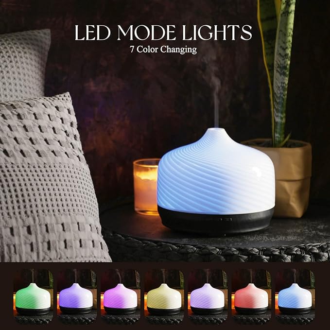 Porseme 500ml Glass Essential Oil Diffuser Aromatherapy Ultrasonic Cool Mist Humidifier 15-21 Running Hours Waterless Auto-Off Air Diffusers for Sleeping Yoga Office Working Spa and Rest (Pure White)