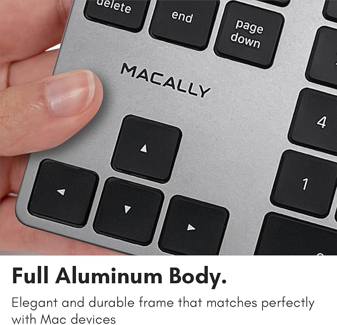 Macally Bluetooth Number Pad for Laptop - Slim Aluminum Design - Rechargeable Wireless Numeric Keypad - 35 Key Numpad Keyboard for Data Entry - for Mac, MacBook Pro/Air, iPad, iPhone, iOS, PC, Android