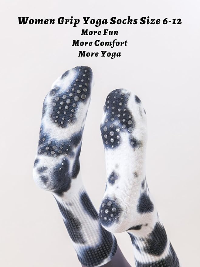 Non-Slip Pilates Yoga Socks with Grips for Women - Stylish Crew Socks for Barre, Ballet, and Workout (Size 5-9)