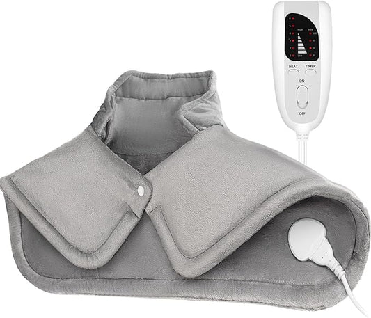 Electric Heating Pad for Neck and Shoulder with 6 Heating & 4 Timer Settings,Fast Heating Large Size Heated Wrap with Auto Shut Off & Machine Washable (Silver Gray, SN-S 22.8x16.5 inch)