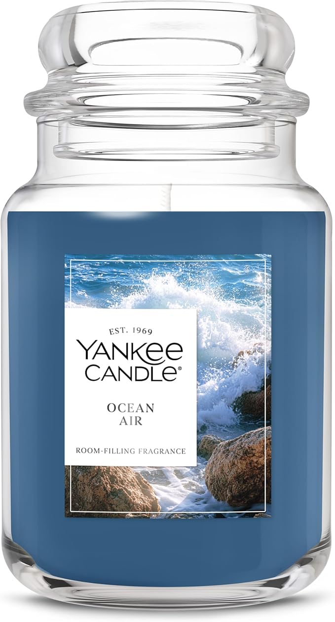 Yankee Candle Large Jar Scented Candle with up to 150 Hour Burn Time, Premium Plant Wax Blend for Consistent Burn, 22 oz Jar Candle with Room Filling Fragrance, Ocean Air