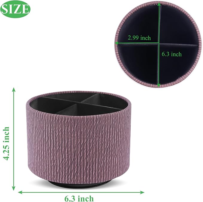 Hennaja Round Leather Art Supply Organizer,Remote Control Holder,360 Degree Spinning,Multi-Functional Pencil Holder,4 Compartments Desktop Stationary Organizer(1-Wood Soil)