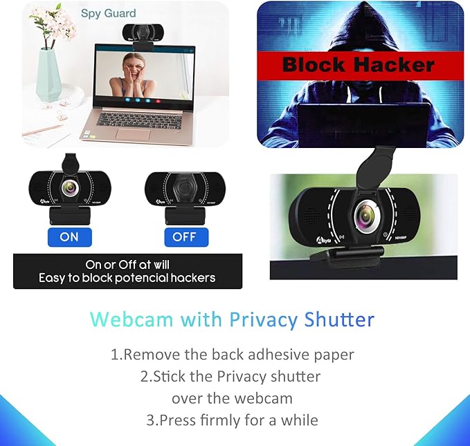 Akyta Web Camera for Laptop, 1080P Webcam with Noise-Canceling Microphone/Privacy Cover & Wide Angle 110°, USB Web Camera for Desktop Computer PC Mac Video Calling/Streaming/Zoom Conference