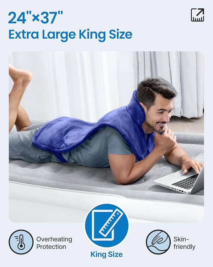 RENPHO King Size Heating Pad for Back Pain Relief, Birthday Christmas Gifts for Men Women, Stocking Stuffers, FSA Eligible, 24"x37" XL Large Heat Pad for Neck and Shoulders, ETL Certified, Dark Blue