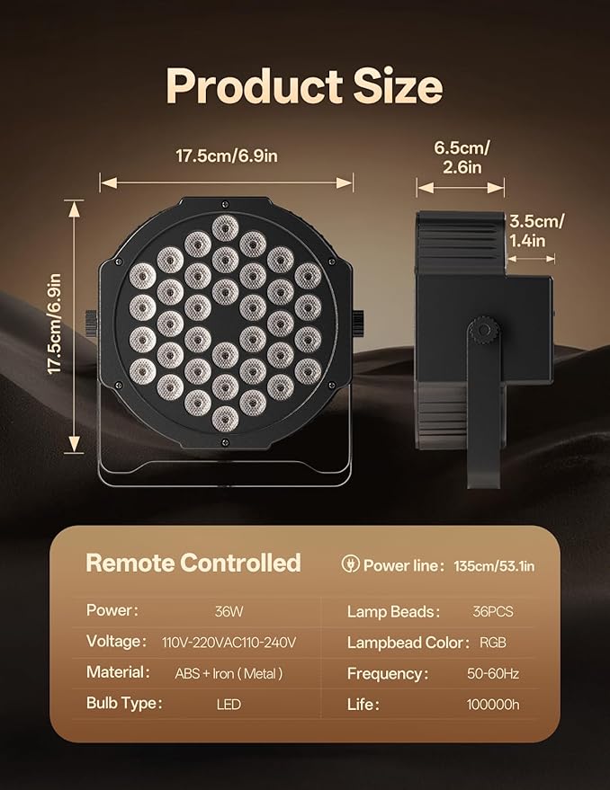 LED Par Lights 36 LED Stage Lights 7 Modes RGB DJ Lights with Sound Activated Remote and DMX Control DJ Uplighting for Birthday Party Events Wedding Christmas Stage Lighting (8 Packs)