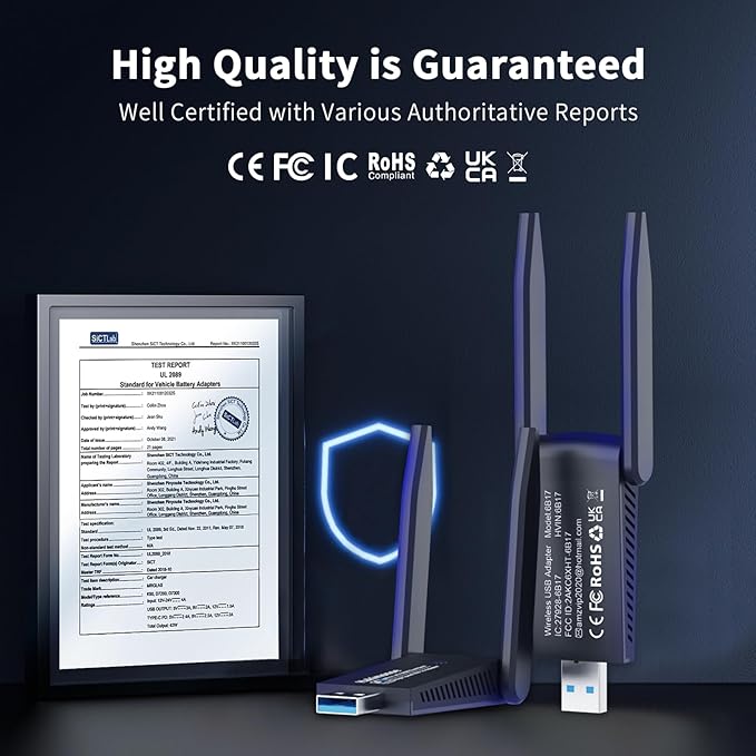 USB 3.0 WiFi Adapter for PC Desktop, AC1300Mbps Dual Band 2.4G 5G Wireless Network WiFi Dongle Enhanced Antenna for Laptop Computer Windows11 10 8.1 8 7 Vista XP, Plug n Play w/USB Driver