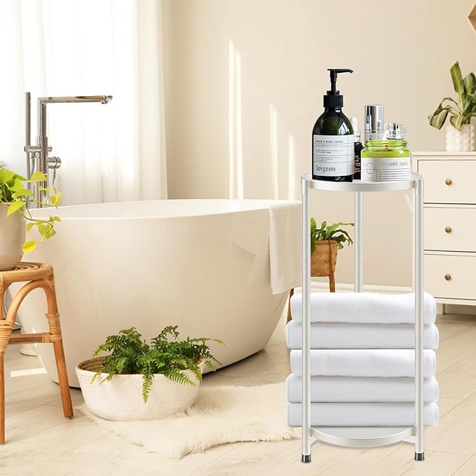 2 Tier Plant Stand Indoor Tall, White Corner Tiered Round Plant Stand for Indoor Multiple Plants, Metal Flower Pot Stands Outdoor Holders Plant Shelf Display Rack for Balcony Living Room