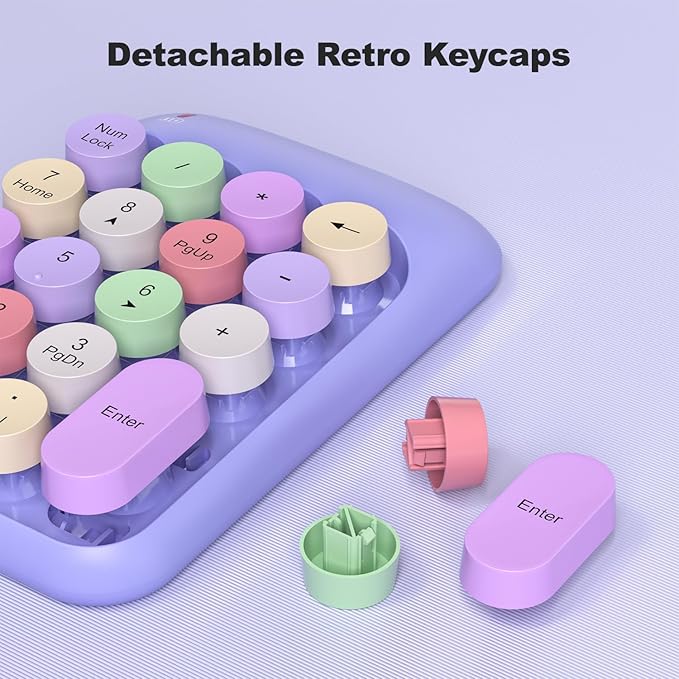 Wireless Number Pads, Cute Colorful Numeric Keypad Numpad Portable 2.4 GHz Financial Accounting Number Keyboard Extensions, 18 Key Number Numpad for Laptop Desktop, PC (Purple)