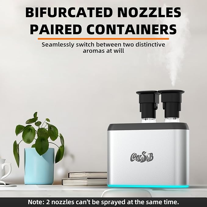 Smart Aroma Diffuser, Dual-Nozzle Waterless Essential Oil Diffuser with Cool Mist, Super Silent Aromatherapy Essential Oil Diffuser Battery Operated for Car, Home, Office Silver