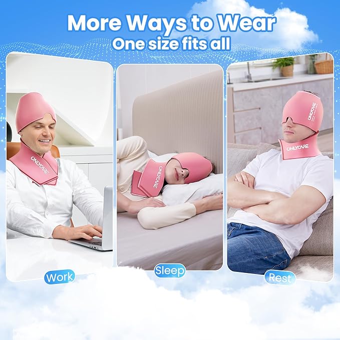 ONLYCARE Migraine Relief Cap and Neck Ice Pack Wrap Gel Set, Upgrade Headache Relief Cap and Shoulder Cold Pack, Hot and Cold Compress, Relief of Pain, Swelling, Office Pressure