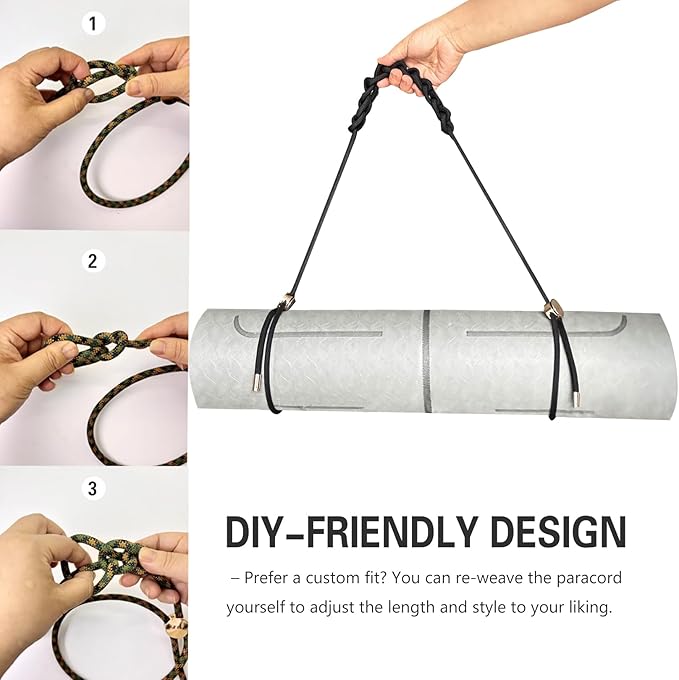 DAOSUN Yoga Mat Strap - 8MM Adjustable Paracord Carrier for Carrying Yoga Mats, Camping Pads & Blankets (Strap Only)