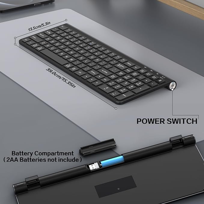 JOYACCESS Wireless Keyboard, 2.4G Ergonomic and Slim Wireless Keyboard with USB & Type C, Full Size and Portable Design for Computer/Laptop/Windows/Mac-Black