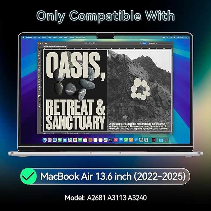 360° Privacy Screen for MacBook Air 13.6/13 Inch (2022-2025, M2, M3, M4), 4 Way Privacy Anti Glare Blue Light Filter Shield Film Anti Spy Laptop Protector for Mac 13.6In Computer