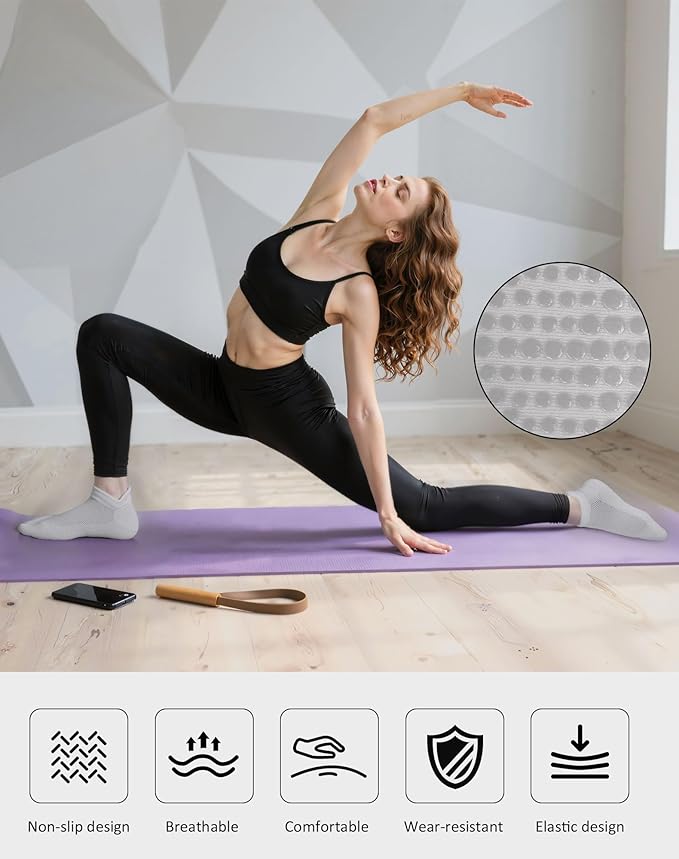 6 Pairs Pilates Socks for Women, Non Slip Yoga Socks with Grips for Barre Ballet Athletic Workout Barefoot Hospital