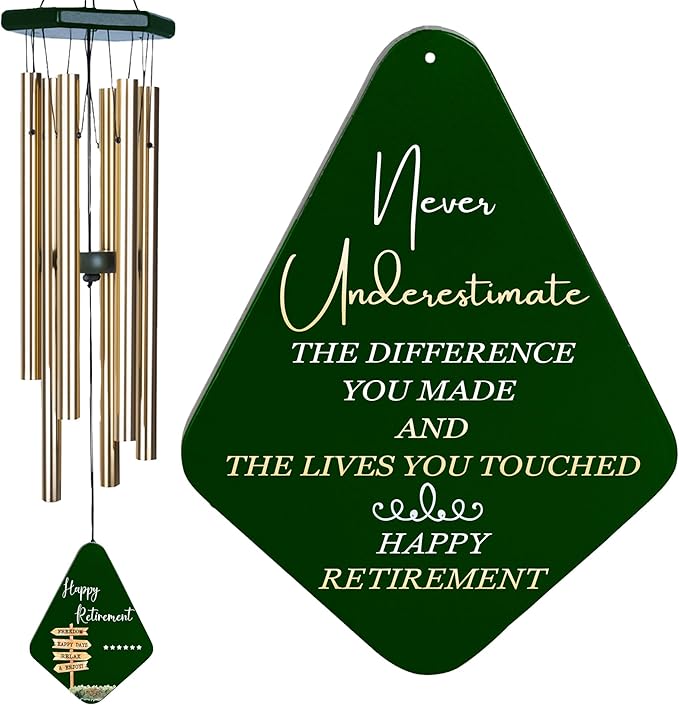 Retirement Gift for Woman Men, 32" Wind Chimes Retirement Gifts, Happy Retirement Gifts for Coworker Colleague Boss Teachers Nurses Friends, Going Away Gifts Retirement Decorations,Green