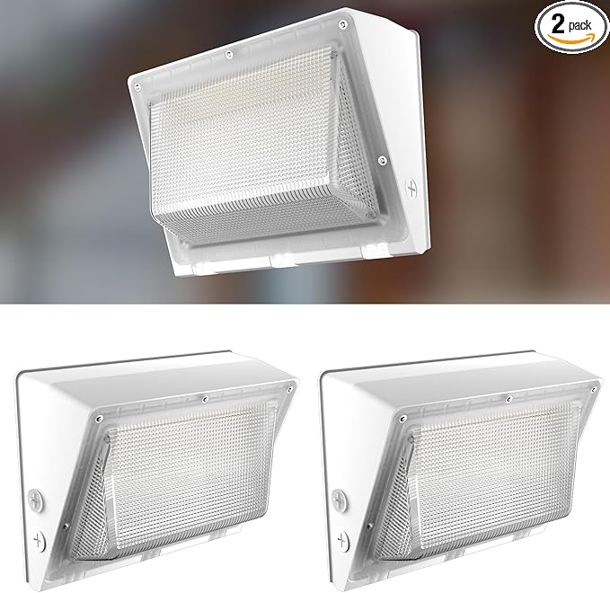 Lightdot 2Pack 250W LED Wall Pack Lights, 100-277v Dusk to Dawn with Photocell | 37500Lm(150Lm/W) 5000K IP65 Outdoor Exterior Lighting Fixture, Energy Saving|5-Yrs Warranty, ETL White(Height:20-40ft)