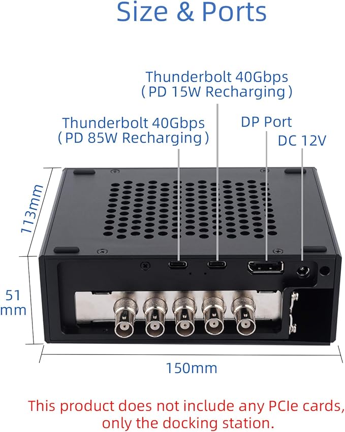 PCIe 3.0x4 to Thunderbolt 3/4 Mini Dock Support USB4, 85W PD Reverse Charging, DP 1.4 Port Output, Decklink Duo 2 Housing Enclosure for Laptops/Desktops (MK-F1)