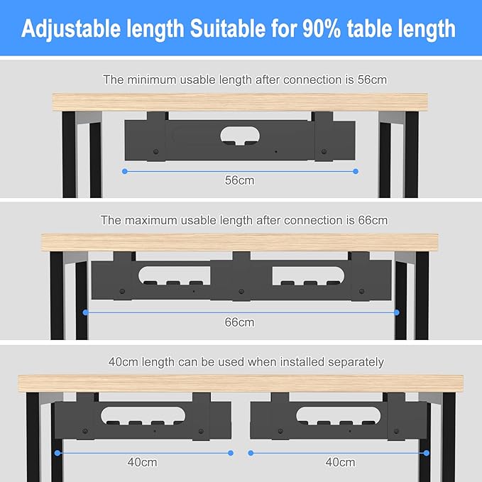 2PACKS Cable Management Under Desk Tray Adjustable Large Under Table Cord Wire Organizer for Standing Desk