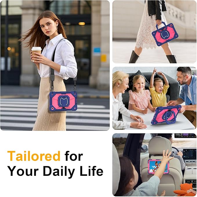 Case for Samsung Galaxy Tab A9 Plus 11 Inch 2023(SM-X210/X216/X218), Auorld Rugged Case for Samsung Galaxy A9+ Tablet with Screen Protector 360 Rotating Stand Shoulder Strap Pen Holder, Navy Pink