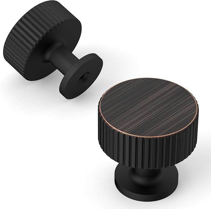 Amerdeco 10 Pack Oil Rubbed Bronze Cabinet Knobs Single Hole Cabinet Pulls 1 Inch Drawer Knobs and Pulls for Bathroom Cabinets ZH0071