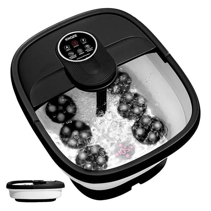 Collapsible Foot Spa Electric Foot Bath with Heat, Bubble, Remote, 24 Motorized Shiatsu Massage Balls. Pedicure Soaking tub for Feet Stress Relax (Black)