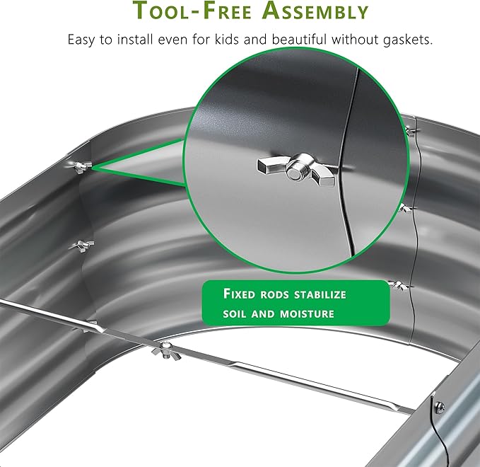 KFN Galvanized Raised Garden Bed,Raised Garden Bed Kit-Oval Metal Flower Box,Large Planter Vegetable Box Outdoor,Planting for Vegetables,Flower,Herb,12FT,0.7mm