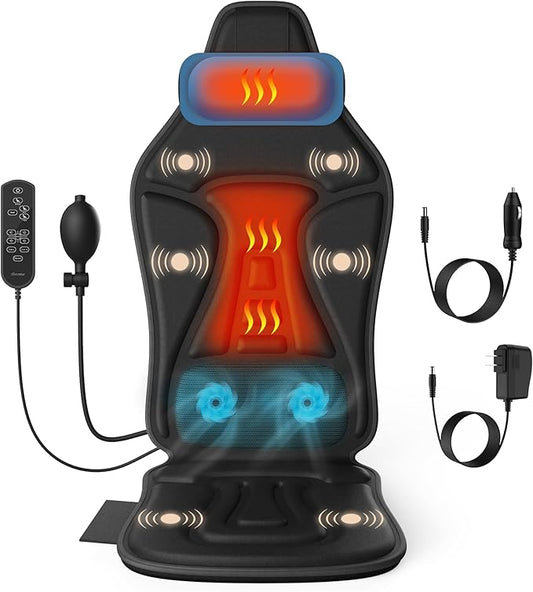 Back Massager with Heat for Chair, Massage Chair Pad with Neck Support, Waist Cooling & Vibration, Seat Massager for Seniors, Office Workers & Family, Fatigue & Pain Relief in Office, Home & Travel