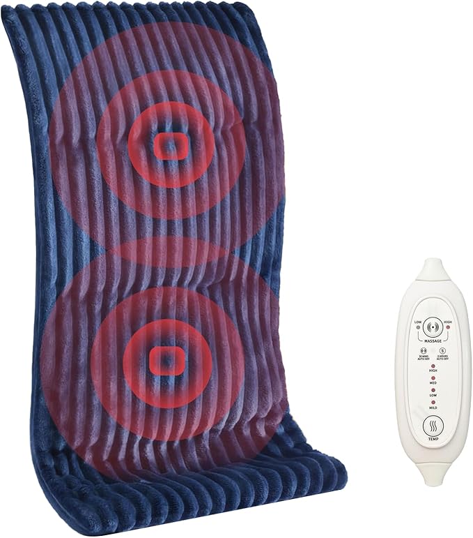 Heat Massaging Weighted Heating Pad for Back Pain Relief, Weighted Electric Heating Pad with Massaging Vibrations 12"x24" 3.7lb BPA-Free Non-Toxic Beads, 4 Heat Settings, 4 Massage Modes, 2h Auto-Off