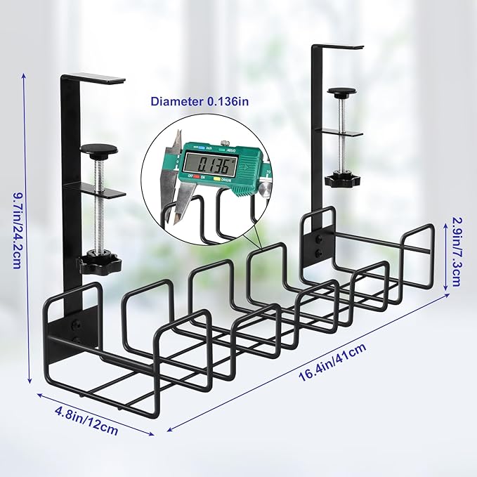OneLeaf Under Desk Cable Management Tray - No Drill Wire Management Rack for Office, Computer Desk Accessories with Cable Organization