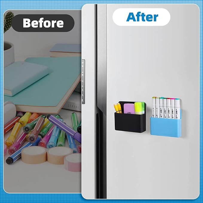 Mabrasse 2p Magnetic Dry Erase Marker Holder,Pen and Eraser Holder for Whiteboard, Magnet Pencil Cup Utility Storage Organizer for Office, Refrigerator, Locker and Metal Cabinets (Blue)