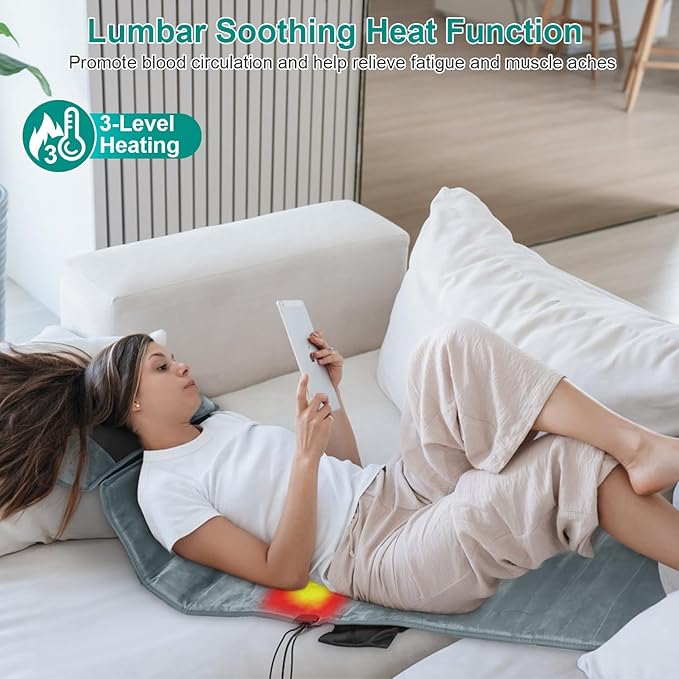 Full Body Massage Mat with Heat, Back Massage Pad with Neck Massage Pillow with 10 Vibration Motors, Multifunctional Electric Massage Chair Back Pad for Back Lumbar Leg Pain Relief