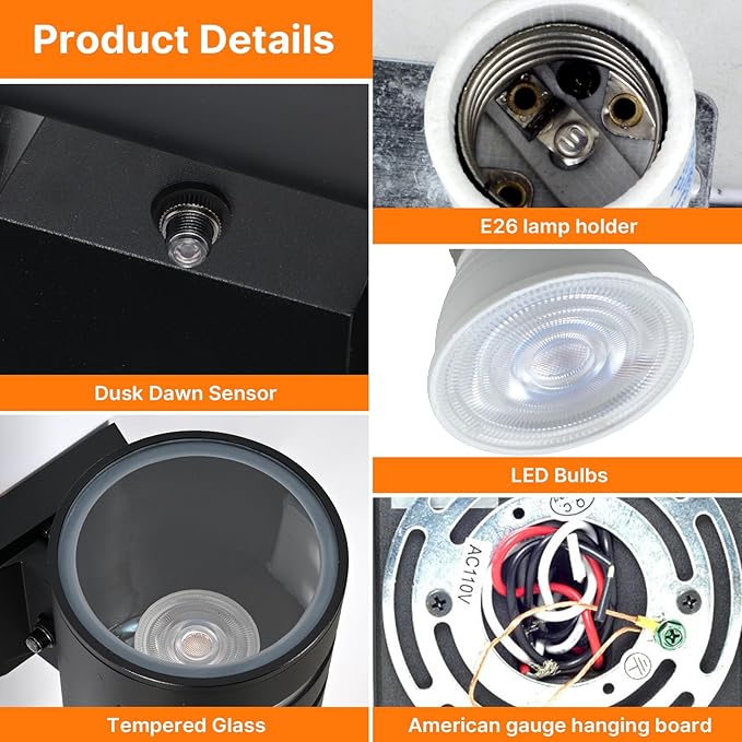 Dusk to Dawn Wall Light 1 Pack, Modern Outdoor Wall Lights with LED Bulbs, Cylinder Black Porch Light Fixture Wall Mount, Up and Down Lighting Outdoor Wall Sconce for House Porch Door