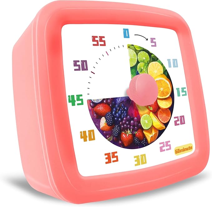 Visual Timer for Kids 60 Minute, Fruit Themed Silent Countdown Clock for Girls & Boys, Time Management Tool for Classroom, Kitchen, Toddler ADHD, Autism, Study, Pomodoro