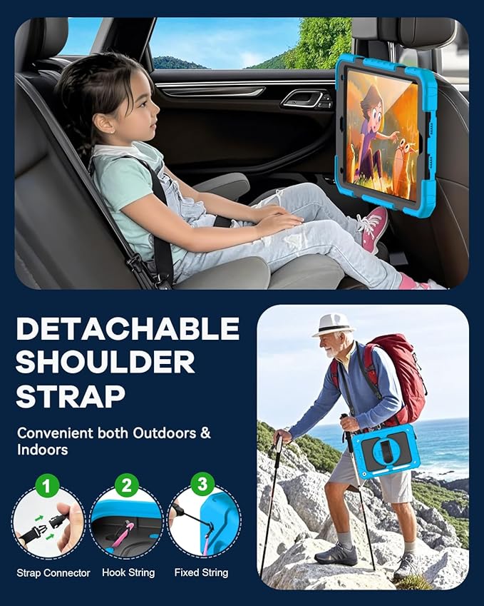 Cantis Case for iPad 9th/8th/7th Generation with Screen Protector, iPad 10.2 Case 2021/2020/2019 with 360 Degree Rotating Stand/Shoulder Strap/Pencil Holder, Blue