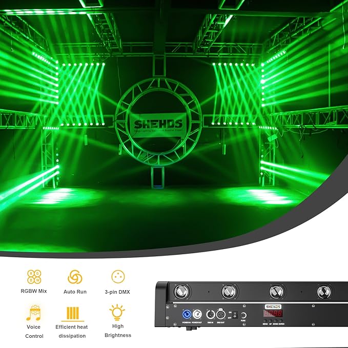 SHEHDS Moving Head Led Light Bar LED 8x12W, RGBW 4IN1, with Beam & Dazzling Effect, 8° Lens, 180° Tilt,DMX & Sound Control dj Lighting for Stage, Wedding, Theater, Church, Disco