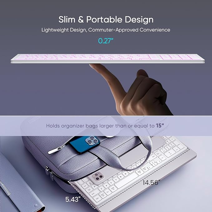 SABLUTE Wireless Keyboard with 7 Colored Backlits, Rechargeable Silent Compact Cordless Computer Keyboard with Low Profile Quiet Light Up Keys for Windows, PC, Linux, Chrome, Mac (White)