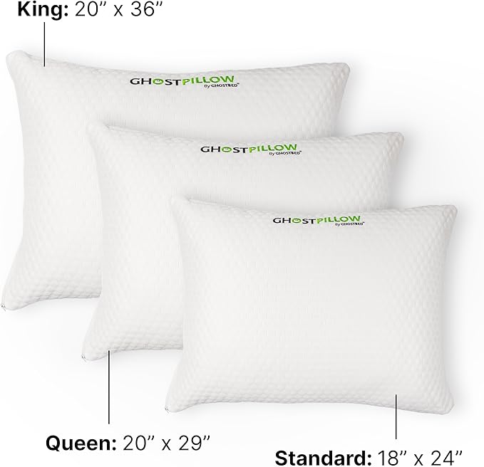 GhostBed Shredded Memory Foam Pillow with Adjustable Gel Memory Foam and Cooling Breathable Cover - King Size Shredded Memory Foam Pillows CertiPUR-US Certified 1-Pack