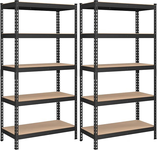SONGMICS 5-Tier Storage Shelves, Load 2310 lb, Set of 2 Garage Storage, Boltless Assembly, Adjustable Shelving Unit, 17.7 x 35.4 x 70.9 Inches, for Study Shed Basement, Black UGLR450B02