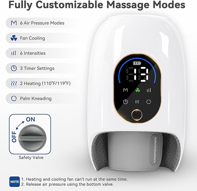 KingPavonini Hand Massager with Heat and Compression, Wrist Heating & Air-Compression, Palm Rolling, Cooling Fan, Cordless Wrist and Hand Massager for Arthritis and Carpal Tunnel, Gift for Women Men
