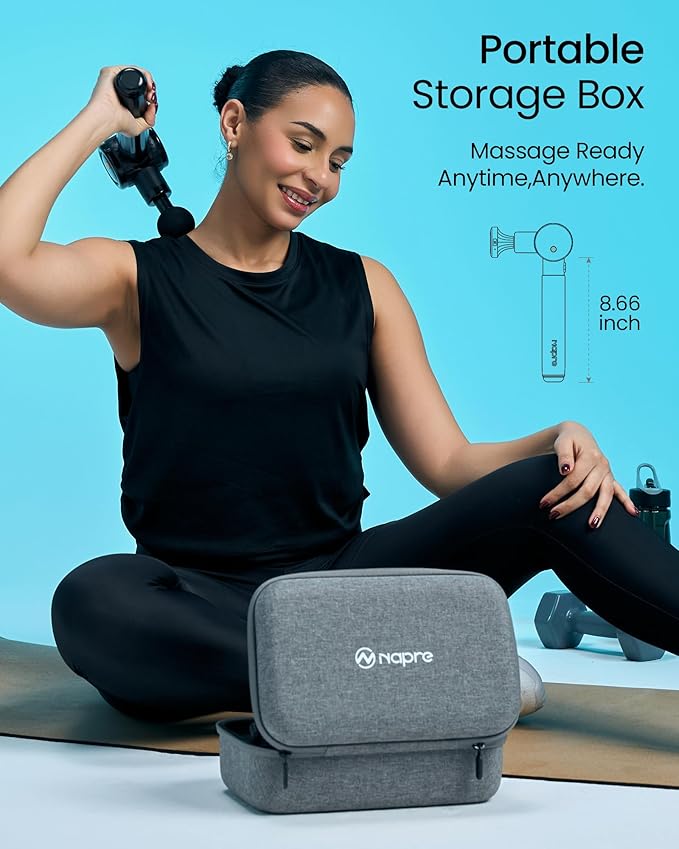 NAPRE Massage Gun with Heat,Massage Gun Deep Tissue with Extension Handle & 3 Adjustable Angles,Handheld Percussion Back Massager for Muscle/Neck/Body Pain Relief with Portable Case,Blue