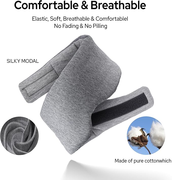 Cotton Sleep Eye Mask for Men Women, 100% Blocking Light Sleeping Mask for Side Sleeper, Soft Zero Pressure Cooling Blackout Eye Masks for Sleep, Eye Covers for Sleeping fits All Heads Adjustable