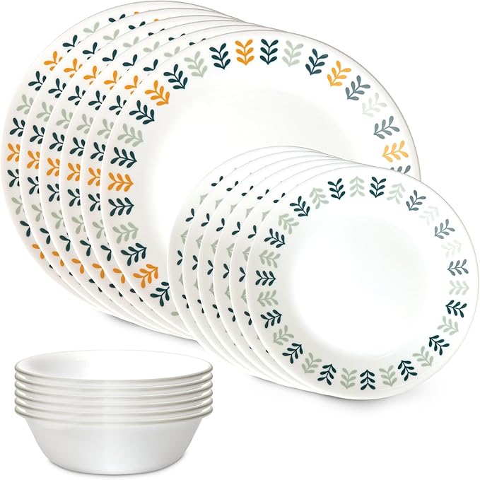 Corelle Vitrelle 18 Piece Glass Dinnerware Sets Service for 6, Triple Layer Chip & Crack Resistant Glass Plate and Bowl Sets, Anders