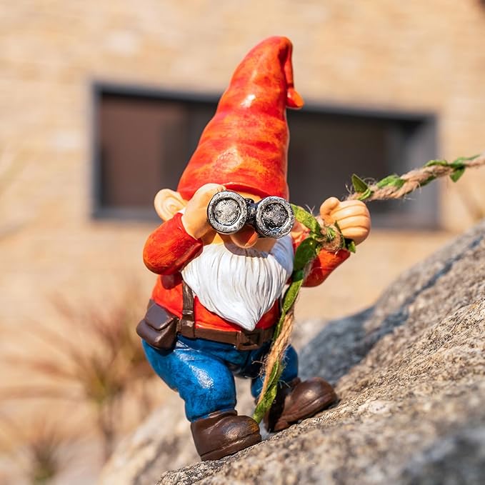 Hanging Gnome Garden Statue Funny Climbing Gnomes with Telescope Figurine Tree Hugger for Outdoor Lawn Home Patio Yard Art Decoration Father's Day Christmas Gardening Gifts for Mom Dad