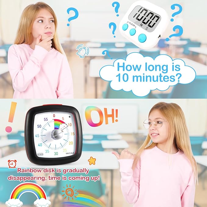 Secura 60-Minute Visual Timer, Silent Study Timer for Kids and Adults, Time Clocks, Time Management Countdown Timer for Teaching (Black & Cloud)