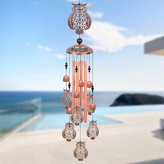 Large Owls Wind Chimes - Garden, Home & Patio, Balconies, Room, Indoor, Outdoor Decoration, Owl Windchimes Decor, Red Copper Windchime, Outdoor Wind Catcher, Memorial Wind Bells Gifts for Mom & Women