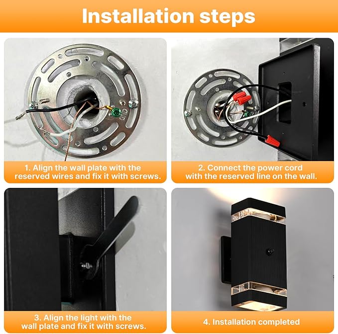 Outdoor Wall Lights 1 Pack, Integrated LED Up Down Lights, Modern Black Outdoor Wall Light with Dusk to Dawn Sensor Aluminum Exterior Wall Light for Porch Patio Door